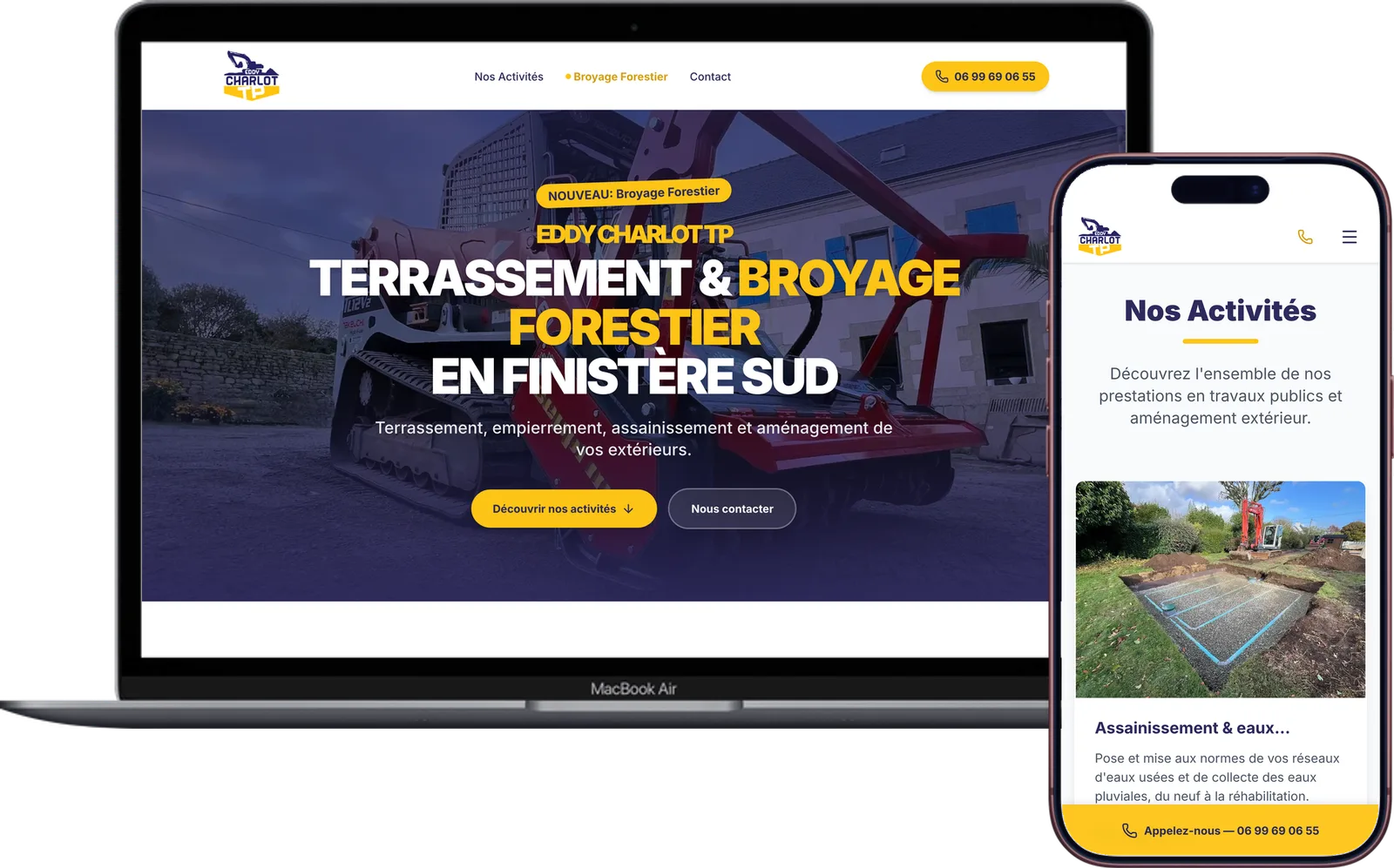 Capture du site Eddy Charlot TP, sur ordinateur et sur mobile